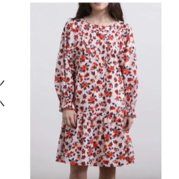 ELIZABETH & JAMES Wm’s Sz Sm Cream Floral Flutter Pintuck Bib Lined Midi Dress - Picture 2 of 6